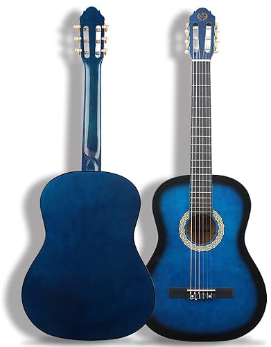 38 Konzertgitarre, Lindenholz Wrapped Abgerundete Gitarre, Klassische Gitarre, Akustische Gitarre, Klassische Akustikgitarre, Erwachsene Spieler Grade Gitarre, Zupfinstrument, Musikinstrument (Blau)