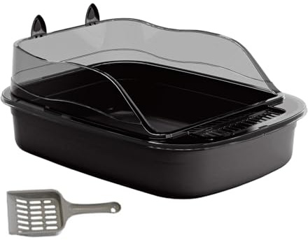 Dualoai Lettiera per Gatti Aperta, Resistente, a Forma di Cartone Animato, Resistente agli Spruzzi d'Acqua, 50 X 34 X 18 Cm, Ampia Padella con Lati Alti, Nero