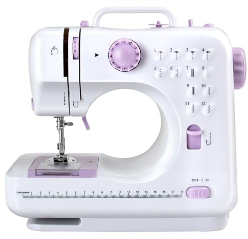 Mini Electronic Sewing Machine for Beginners – 12 Built-in Stitches, Double-Line Two-Speed, Reverse Stitch, Foot Pedal & UK Plug, Portable with LED Light