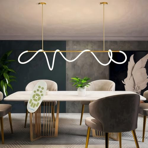 Lampade da cucina moderne 3000 K-6500 K dimmerabili con telecomando, 21 W lineare fai da te lampada a sospensione Isola cucina, LED lampadari (oro, 120 cm)