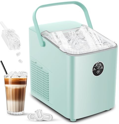 FOHERE Machine à Glaçons, 14kg en 24h, 8 Glaçons en 8 Minutes, avec 2 Tailles de Glaçons, Autonettoyante, Ice Maker sur Comptoir avec Poignée, pour la Maison/Cuisine/Camping/Bar