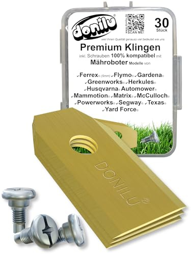 30 Stück DONILU Mähroboter Messer Klingen – Titanbeschichtung – kompatibel mit Segway Navimow i105E, i108E, H500E, H800E, H1500E – langlebige Ersatzklingen für präzisen Rasenschnitt