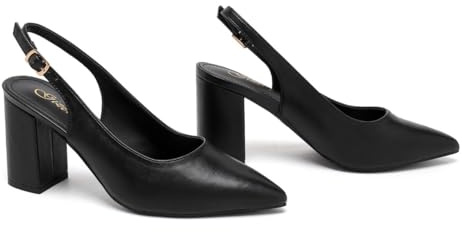 Gizelle Women’s Pointed Toe Court Shoes Ankle Strap Chunky Wedding Party Elegant High Block Heel Pumps Sandals For Womens, Black Matte-5