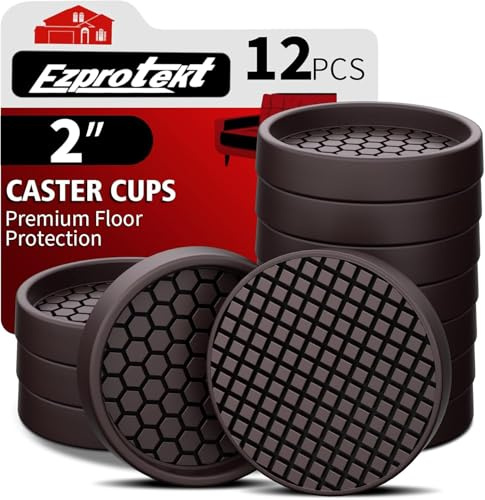 Ezprotekt 12 PCS Non Slip Furniture Pads for Hardwoods Floors - 2” Furniture Coasters, Round Rubber Non Skid Furniture Caster Cups, Anti Slide Furniture Feet Floor Protectors for Bed Couch Stoppers