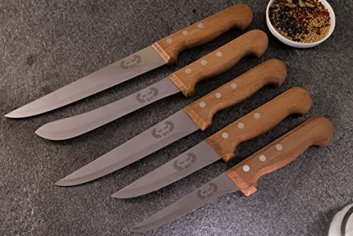 Ro-Da Set di 5 coltelli da macellaio, manico in legno