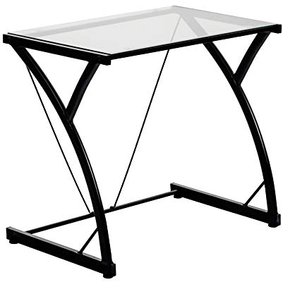 Harbour Housewares Glass Top Computer Desk - Black Metal Frame Modern PC Workstation Glass Table Notebook Laptop Office Desk for Home Study, Office