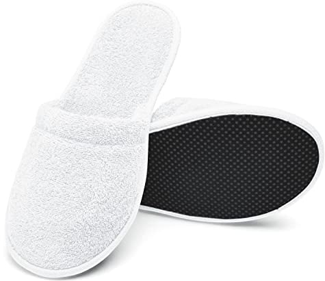 Arus 2 Paia Ciabatte da bagno in spugna di cotone 100%, Bianco, 38-42