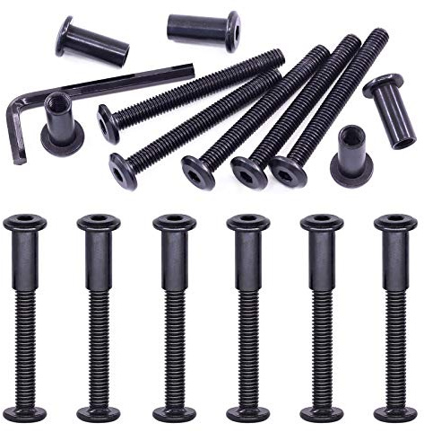 Swpeet 25Pcs M6x55mm Carbon Steel Black Hex Drive Socket Cap Bolts Barrel Nuts Assortment Kit with 1Pcs Allen Wrench, Screw Post Fit for Furniture Countsunk Belt Buckle Leather Binding Bolts