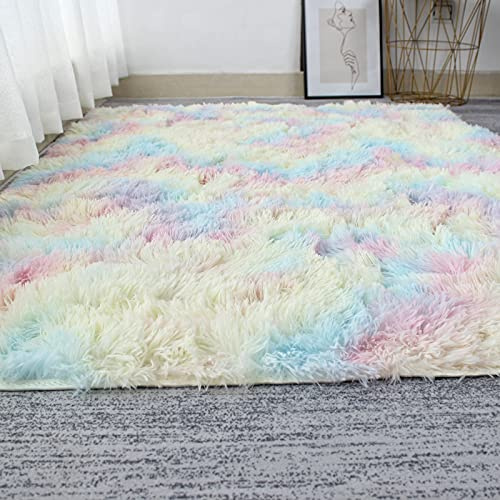 OYIMUA Alfombra de Pelo Largo súper Suave, Suave y Antideslizante para habitación Infantil, no Pierde el Pelo, Multicolor, 160 x 230 cm