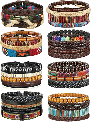 LOLIAS 27/31 Stücke Mixed Wrap Geflochtene Lederarmbänder Holz Perlen armband Herren Manschette Vintage Leder Einstellbar Armbänder Mode