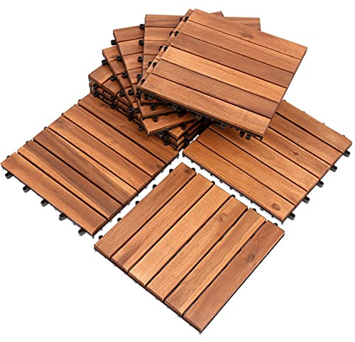 Jiubiaz Lot de 55 dalles en bois d'acacia - 30 x 30 cm - Dalles en bois pour balcon, terrasse - Revêtement de sol avec drainage - Pour terrasse, jardin, balcon, terrasse (6 lattes, 5 m²)