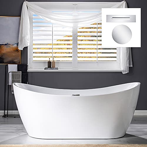 WOODBRIDGE 71Freestanding White Acylic Soaking Bathtub with Chrome Drain and Overflow,B0017-C