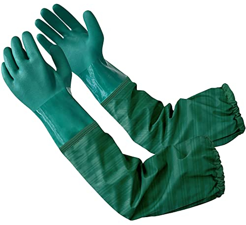 Eiito Dépolie Étanche Gants-Allonger Gants en Caoutchouc-Gants de Nettoyage D'étang, 68cm Doublure Floquante Poignets Élastiques, Pour Industrie chimique Agriculture Pêche Construction-Vert