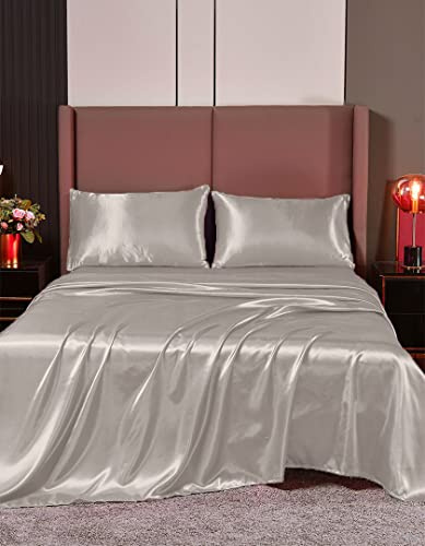 Cloud Fino 4 Pc Silk Satin Sheets Set | Fitted Sheet, Flat Sheet, Pillowcase | Hotel Quality Silky Soft Luxurious | Ivory, Full