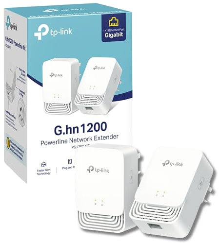 TP-Link PG1200 KIT Advanced Protocol G.hn 1200 Mbps Powerline Adapter Kit, 1+1 Gigabit Ethernet Port, Power Save, Powerline WiFi Extender, Not Works with HomePlug AV/AV2, 8K Streaming, Plug & Play