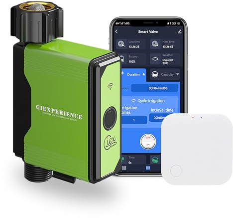 Timer di irrigazione da giardino intelligente Zigbee con gateway ZIGBEE, contatore dell’acqua a turbina integrato, fino a 10 programmi, compatibile con Tuya Smart Life App e Home Assistant (ZHA & Z2M)