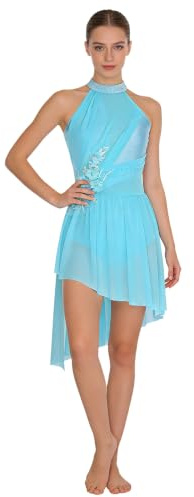 TiaoBug Robe Danse Contemporain Femme Justaucorps Gymnastique Patinage Artistique sans Manches Robe Danse Lyrique Asymétrique Costume Performance Compétition S-XXL