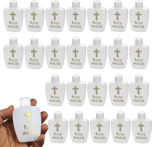 Botella de Agua bendita, 30 Piezas Recipiente de Agua hábil Recargable con Tapa de Tornillo, Botellas de Agua de plástico con Cruz de Oro para católicos, Cristianos, Halloween, Fiesta de Bautismo, Vi