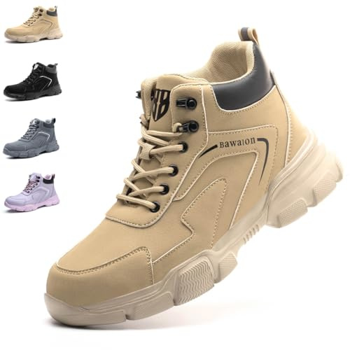 Nasogetch Chaussures de Sécurité Hommes Femmes Montante Imperméable Basket de Securite Légère Confortable Chaussures de Travail Antidérapante 9193 Kaki 42 EU