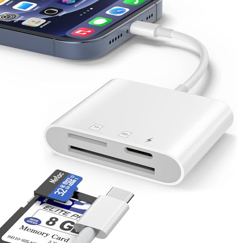 SD Card Reader for iPhone/iPad with MicroSD/SD Dual Slots, Lightening&USBC Dual Connector Memory Card Adapter, for iPhone iPad, Plug and Play