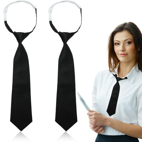 Joynine Cravatta per Donna 2 Pezzi Crav-atta Lunga Nera JK-Cravatta Uniforme Cravatta Stretta Regolabile Cravatta Senza Nodo per Donne Bambine Festa di Laurea Affari Matrimonio Cosplay