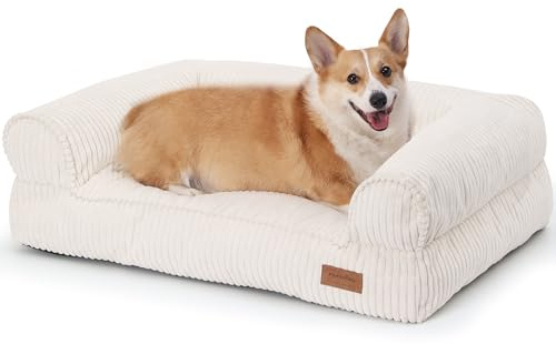 FUKUMARU Cama para Perros Grandes, Sofá Esponjoso para Perros con Capa Impermeable de TPU, Tela de Terciopelo, Lavable y Antideslizante, Funda Desmontable con Cremallera, 93 x 63 x 22 cm, Crema