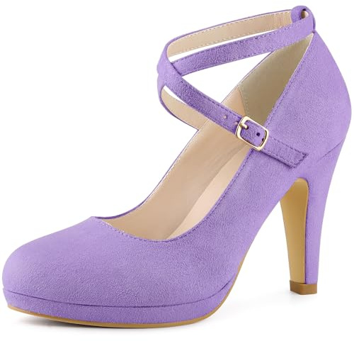 Allegra K Escarpins Mary Jane à talons aiguilles et brides croisées pour femme, violet, 39.5 EU