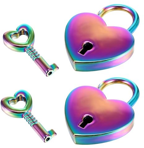 Liebesschloss, Schloss mit SchlüSsel, 2 SäTze Buntes Personalisiertes Herz Liebesschloss, VorhäNgeschloss Klein Aus Metall für Tagebuch, SchmuckkäStchen, Organizer, SchließFach, Koffer, GepäCk