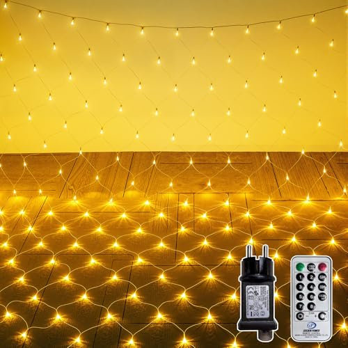 Soagrc LED Lichternetz Außen 3x2m 200 LEDs warmweiß, Lichterkette Außen mit Fernbedienung & Timer, IP67 wasserdicht, stimmungsvolle Weihnachtsbeleuchtung für Garten, Balkon & Hochzeit