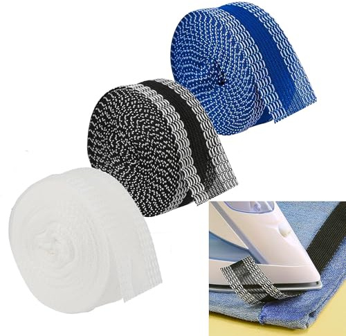 3 Pièces 10m Ruban Adhésif Pour Ourlet, Coupe Libre Pieds De Short, Bande Thermocollante Ourlet, Ruban Adhésif Thermofusible Pour Ajuster Les Rideaux, Les Pantalons, Les Tissus (Blanc, Noir, Bleu)