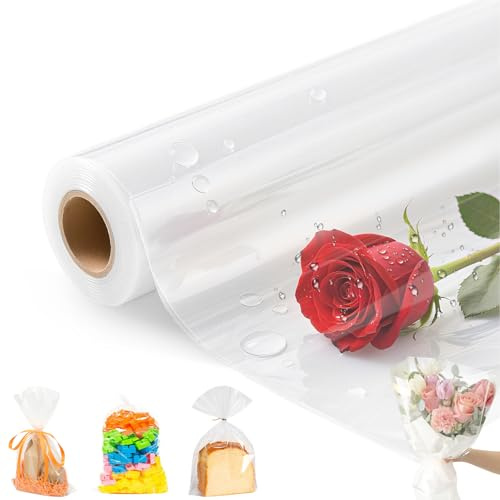 43CM x 30M Cellophane per Imballaggio, 3 Mil Carta Trasparente per Confezioni, Cellofan per Imballaggio, Carta Regalo Rotolo, Rotolo Carta Trasparente per Fiori,Cesti,Caramelle,Imballaggi Artistici
