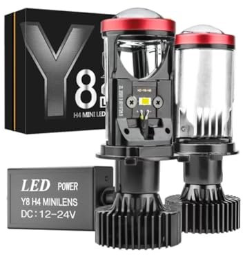 XFYESL Bombillas de los Faros Bombillas de Faros Delanteros con proyector LED H4 para Coche, Lente bi-LED con Ventilador, Bombilla de luz Alta y Baja para proyector H4(LHD 2PCS)
