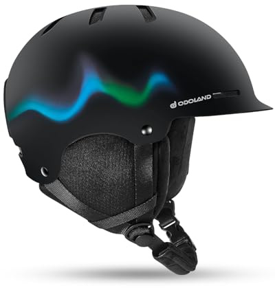 Odoland Casco da Sci per Adulti e Ragazzi, Helmet da Snowboard per Uomo e Donna, Casco da Neve Ventilazione, Paraorecchie Rimovibili, Compatibile con Occhiali da Sci e Snowboard, Nero Fluorescente
