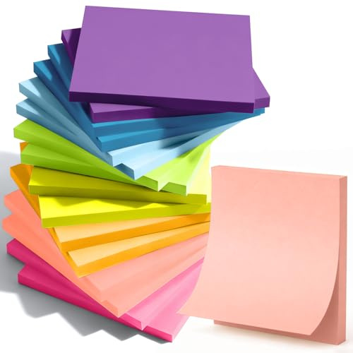 16 Blöcke Haftnotizen 76 mm x 76 mm,1600 Stück Bunte Klebezettel Block zum Beschriften, Selbstklebend Sticky Notes, Super-Haftnotizen, für Schule, Zuhause, Büro -100 Blätter/Block