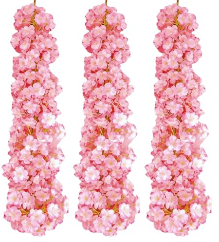 3 Stück Künstliche Kirschblüten Girlande Blumenranke,Künstliche Blumengirlande Deko,Kirschblütengirlande,Künstliche Blume Girlande für Außen und Innenhochzeit Wand Schlechte Dekoration(180cm)