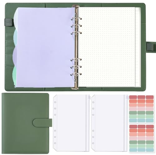 KIHONI Notizbuch A5 Ringbuch Nachfüllbar: 150 Blätter Nachfüllpapier, Binder a5 budget planner Mit Bindertaschen Trennblättern für Schulnotizen,Tagbuch, Skizze, Malerei & Reisetagebuch