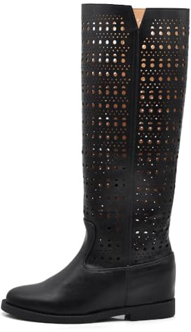 IF Fashion Stivali Alti da Donna Con Zeppa Interna Traforati Primaverili Estivi Pelle Sintetica MP726-3A nero N.38