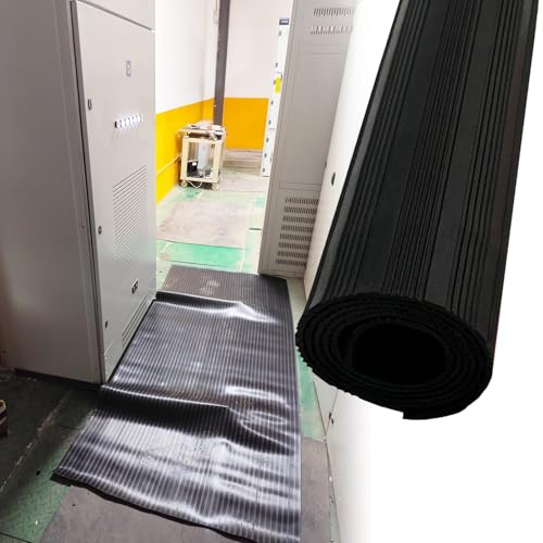 RENLXFI Black Insulated Rubber Floor Mat, 39in Wide High Voltage Insulating Switchboard Mats for Factory Workshop Electric Shock Protection(L 4.5ft/1.4m)
