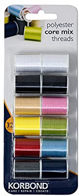 Korbond Selezione di Mix di Fili in Poliestere Core rocchetti 12 x 32 m – 10 Colori – 384 Metri – Cuciture a Mano e Macchina, riparazioni, creazioni