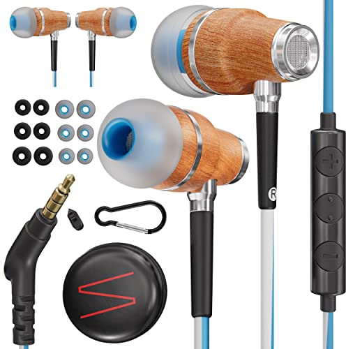 Symphonized® Auriculares con Cable y Microfono, Bajos 8mm con Madera de Bubinga Sonido 3D, Auriculares Cancelacion Ruido Activa Premium, Cable Jack 3.5 mm, Control Volumen Movil, Pc y Tablet. NRG