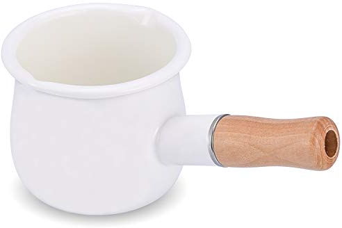 YumCute Home Molde de leche esmaltado, mini calentador de mantequilla de 4 pulgadas, 550 ml, esmalte de cacerola, calentador de leche, tamaño perfecto para calentar porciones de líquidos más pequeñas.