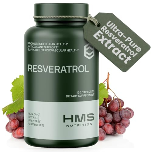 HMS Nutrition Resveratrol 1400 mg per Serving — 120 Vegan Capsules | High‑Potency Trans‑Resveratrol with Acai, Grape Seed & Green Tea | Antioxidant, Cellular & Heart Support