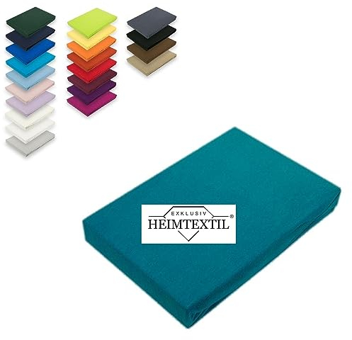 EXKLUSIV HEIMTEXTIL Marke Jersey Spannbettlaken 90-100 x 200 cm 100% Baumwolle Öko - Tex Zertifiziert, Markenqualität, Matratzenhöhe bis 25 cm, Petrol