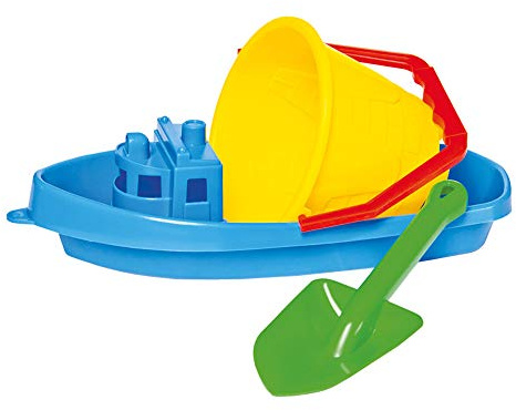 Bino World of Toys Set de Jouets de Sable coloré pour Enfants à partir de 12 Mois, Jouets de Plage (Set de Jeu 3 pièces, Set de Moule à Sable avec Bateau, Taille Approx. 40x17x28 cm), Multicolore