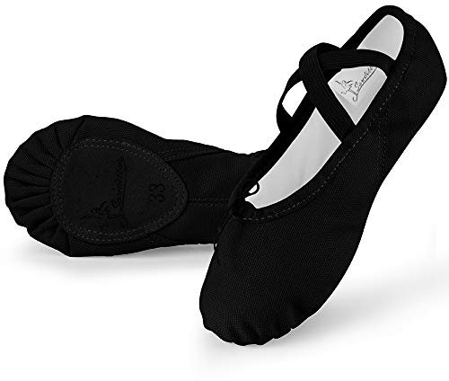 Soudittur Ballet Shoes Girls Dance Slippers Canvas Gymnastic Yoga Shoes Split Sole Canvas Flat for Kids and Adult (Size 7.5 UK Adult, Black)