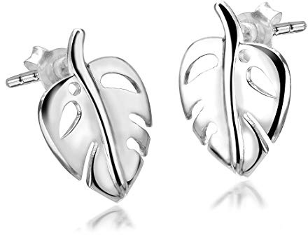 MATERIA Damen Ohrstecker Monstera Blatt - 925 Silber Ohrringe Blätter Schmuck mit Geschenk-Box SO-68