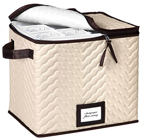 Contenitore per flauto da champagne – organizer per casse contiene 12 bicchieri da Stemware – Contenitore in microfibra resistente con divisori – Protegge flauti da champagne, vetro di cristallo,