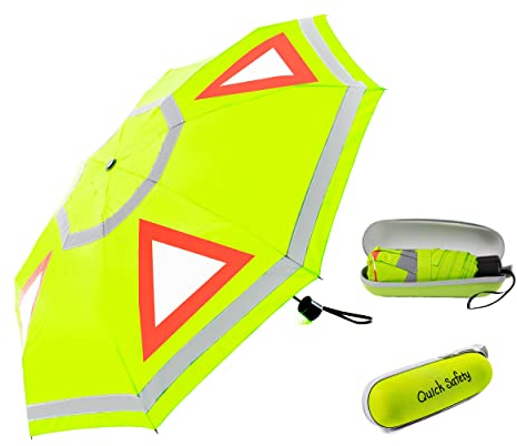Quick Safety® Notfallschirm Sicherheit Regenschirm für Motorrad- und Autofahrer mit Reflektierende Streifen. ACHTUNG! Nicht für Kinder unter 12 Jahren geeignet. Lemon grün