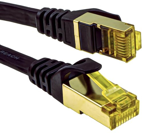 kenable Cat7 Flat Ethernet Cable FTP Shielded 10Gbps 600MHz Network Patch Lead RJ45 Black 2m