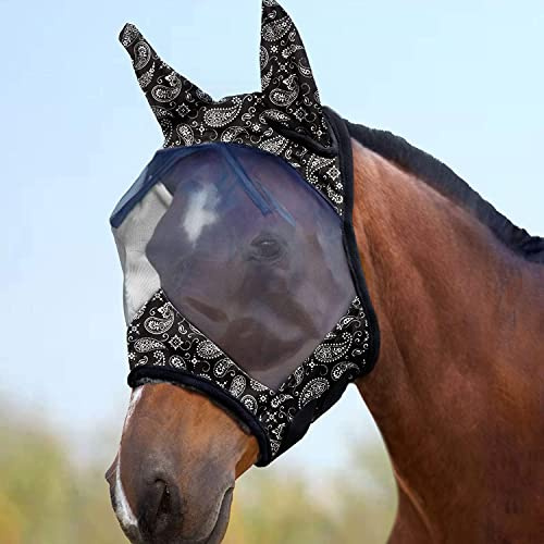 Harrison Howard CareMaster Masque Anti-Mouches Standard avec Oreilles Protection UV pour Chevaux Motif Cachemire ondulé Taille M